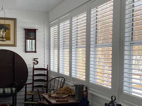 Rustic living room showcasing shutters